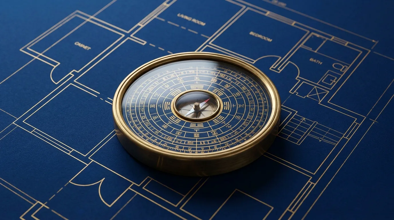 A luo pan compass fixes the facing direction that anchors your natal chart.